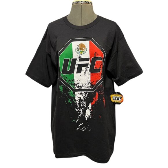 UFC Ultimate Fighting Championship Black T-Shirt With Flag of Mexico Size L NWT - Picture 1 of 11